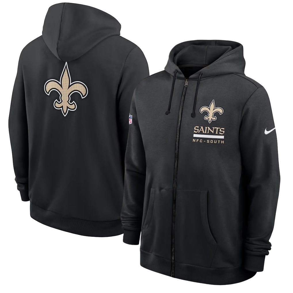 Men 2026 NFL New Orleans Saints zip-up hoodie black 01